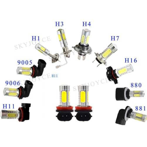 1 Pair Super Bright 12V 7.5W H1 LED Fog Lamp H3 H7 H11 9005 9006 880 881 White Yellow COB Auto Car Headlight LED Fog Bulb Lamp