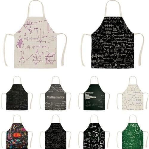 1Pc Kitchen Apron Personality Mathematical Chemistry Formula Printed Sleeveless Linen Aprons Women Home Cleaning Tools WQ1070