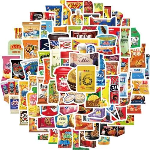 10/30/90pcs Food Snacks Cute Stickers Cartoon Graffiti Decals Toy Laptop Luggage Fridge Guitar Notebook Car DIY Toy Kids Sticker