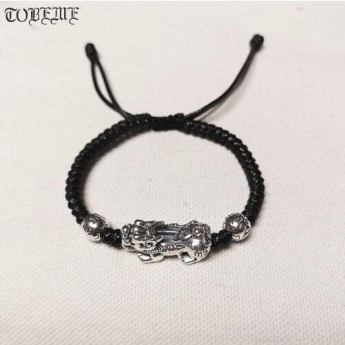 100% 925 Silver Wealth Pixiu Bracelet Braided Tibetan Six Words Beads Bracelet Fengshui Lucky Pixiu Bracelet Good for Wealth