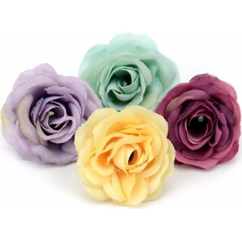 100pcs 2.5cm Mini Silk Rose Artificial Flower Heads For Wedding Party Decoration Handmade Wreath Craft Accessories Fake Flowers