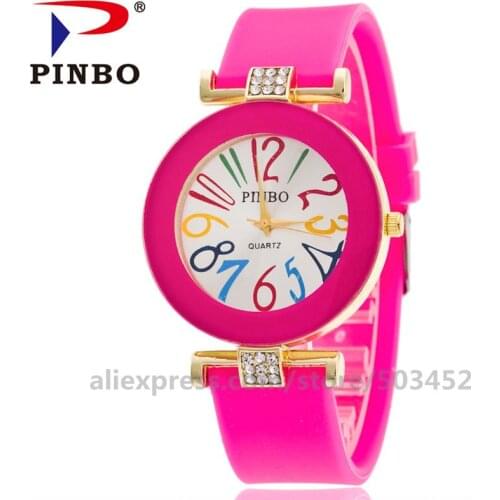 100pcs/lot Casual Dress Cute Silicone Women Watch Girl Gift Wholesale Wrist Watches Colorful Number Womens Watch