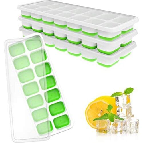 Silicone Ice Cube Tray DIY 14-Ice Cube Maker Mold With Removable Lid for Ice Cream Party Whiskey Cocktail Cold Drink