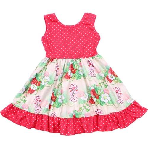2019 Wholesale children boutique clothing Strawberry girls twirl dresses kids beautiful party cuet dresses milk silk