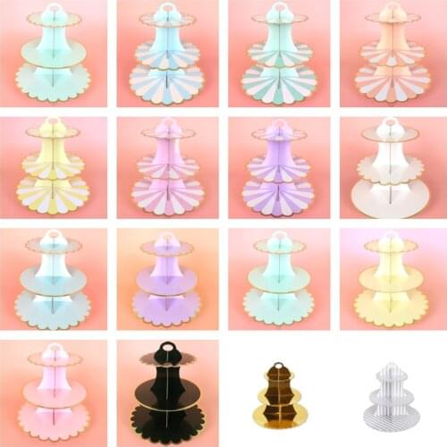3-Layer Disposable Round Birthday Cupcake Dessert DIY Paper Craft Stand Dessert Display Rack Wedding Party Supplies Cake Tools