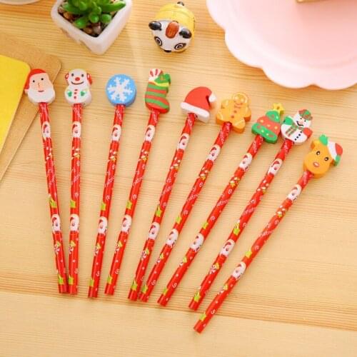 36pcs Cute Christmas Pencils with Erasers Cartoon Santa Snowman Deer Wood Pencil for School Supplies Kids Gift Kawaii Stationery