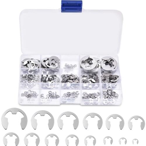 380PCS 304 Stainless Steel Stainless Steel E Clip washer Assortment Kit Circlip retaining ring for shaft fastener 1.5mm-15mm