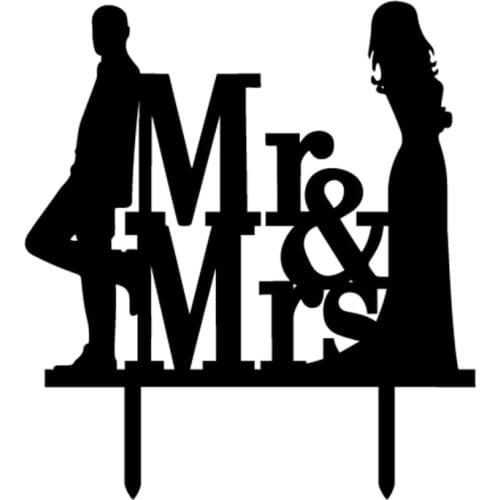 4 Colors Acrylic Mr & Mrs Bride Groom Wedding Cake Flag Toppers For Wedding Engagement Party Cake Baking Decoration