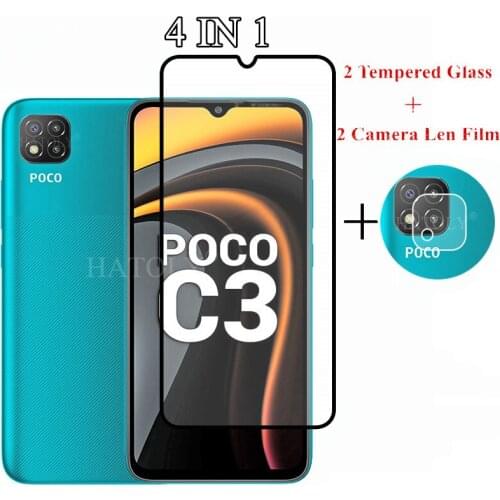 4 in 1 Tempered Glass For Xiaomi Poco C3 X3 X2 M2 F1 F2 Pro Screen Protector Camera Lens Film For Xiaomi Poco C3 Glass Poco C3