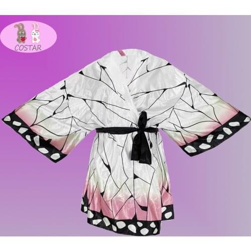 COSTAR Hot Anime Demon Slayer Kochou Shinobu Cosplay Robe Piece Pajamas Soft Women