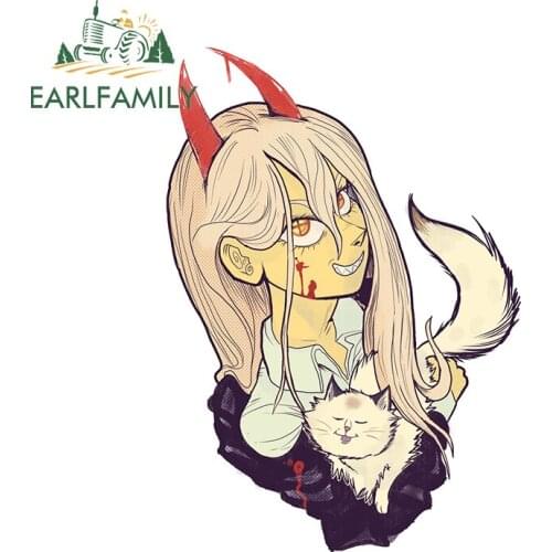 EARLFAMILY 13cm x 9.1cm for Chainsaw Man Funny Car Stickers Anime Refrigerator Decal Vehicle Vinyl Car Wrap Surfboard Decoration