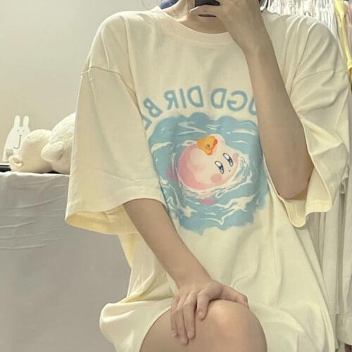 Harajuku Girl T-shirt Yellow Casual Female Cute Tops for Women Girls Y2k Aesthetic Printed Vintage TShirt Oversized T Shirt