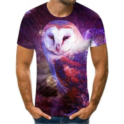 Owl 3D printing fashion casual summer mens and womens hip-hop T-shirt oversized T-shirt street clothing for men