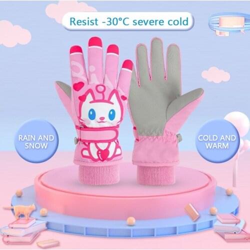 1 Pair Girls Cotton Winter Gloves Mittens Keep Warm Windproof Non-slip For Outdoor Skiing Riding Lovely Kids Gloves With Buckle