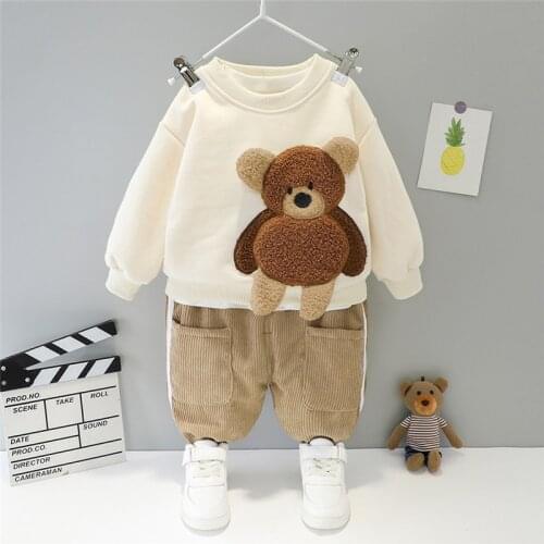 HYLKIDHUOSE 2020 Winter Toddler Infant Newborn Clothes Baby Girls Boys Clothing Sets Cartoon Bear Children Kids Plush Tops Pants