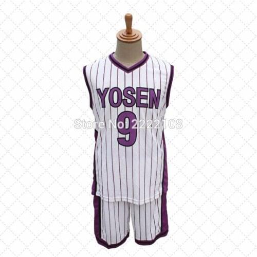 Anime Kuroko no Basuke Cosplay Costumes Yosen School #9 Murasakibara Atsushi Outfit Jersey Sportswear Uniform Shirt Shorts Set