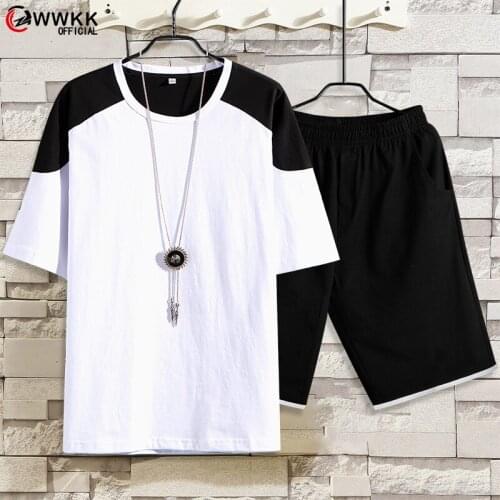 Summer 2PC Set Men ASIAN Size Short Sleeve T Shirts Two Piece Tops+ Shorts Suit Sportswear Set Mens Short Sets Male Tracksuit