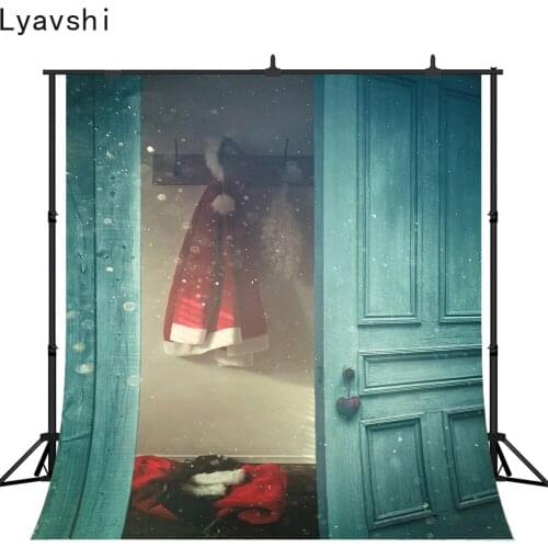 Lyavshi photo background Christmas backgrounds snow blue door Santa Claus photography backdrops studio props