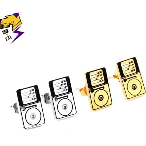 Fashion Hip Hop Stud Earring for Men Women Stainless Steel DJ Disc Player Earrings Gold Silver Color Music Lovers Jewelry