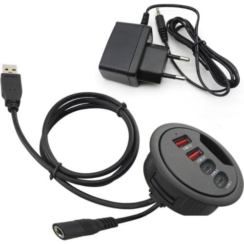 Mounting In-Desk 4 Ports USB 3.0+Type C Hub Adapter Multi Splitter for PC Laptop