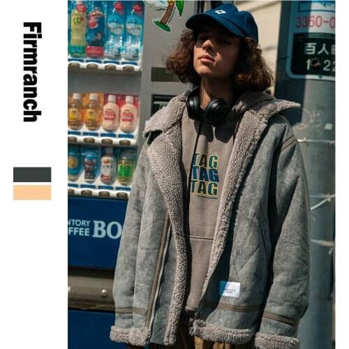 Firmranch New Men/Women Vintage Lambswool Coat Solid Color Streetwear Thicken Sherpa Jacket Men Youth Casual Erkekler Ceket
