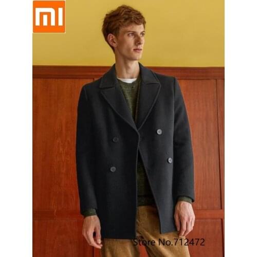 Xiaomi Men Loose Warm Wool Blends Long Coat Winter Fashion Office Camel Coat Overcoat Slim Fit Jacket Windbreaker