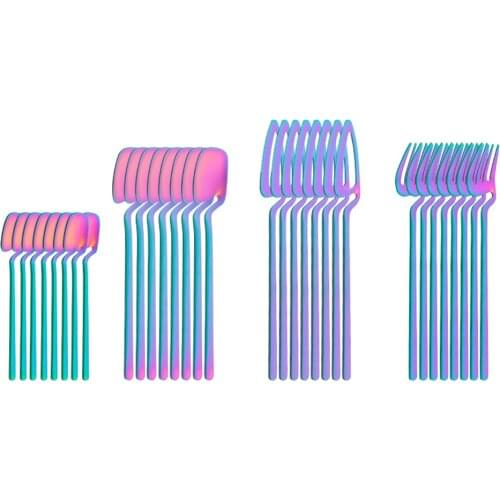 6Set/24Pcs Colorful Cutlery Set Stainless Steel Dinnerware Knife Fork Spoon Dinner Tableware Bar Silverware Set Kitchen Flatware