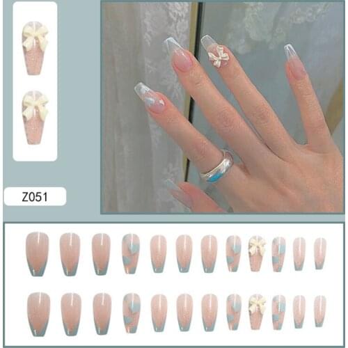 24pcs Ballet French Wear Long Paragraph Fashion Manicure Patch False Nails Save Time Wearable Nail Patch SANA889