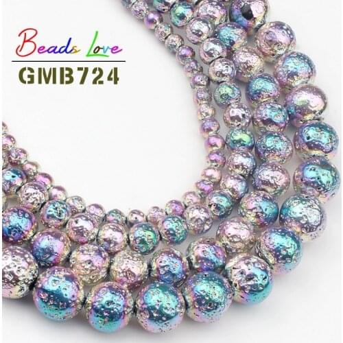 Natural Mixed Color Hematite Lava Stone Volcanic Rocks Round Beads for Beadwork Jewelry Making Bracelet Necklace 4 6 8 10MM 15