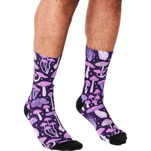 Socks Men harajuku Deadly Mushrooms Dark Purple Printed Happy hip hop Men Socks Novelty Skateboard Crew Casual Crazy Socks