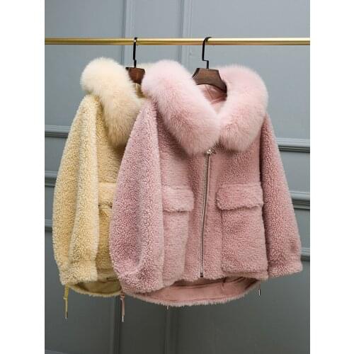 Real Fur Coat Female Fox Fur Collar 100% Wool Coats Winter Coat Women Clothes 2020 Lamb Fur Jacket Korean Outwear MY4327