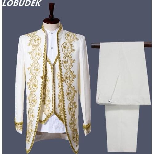 Jacket+vest+pants) black white suit male wedding prom party performance show nightclub Blazer Outdoors Slim wear groom