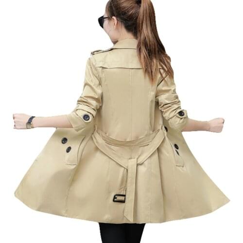 Autumn Women Double Breasted Long Trench Coat Khaki With Belt Classic Casual Office Lady For Work Business Outwear Fall New