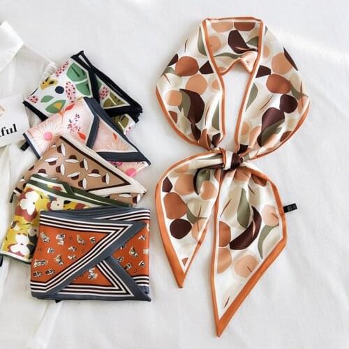 MoriBty Skinny Women Silk Scarf Bufandas Summer New Print Neckerchief Ties Foulard Femme Luxury Long Hair Ribbon Headscarf Wraps