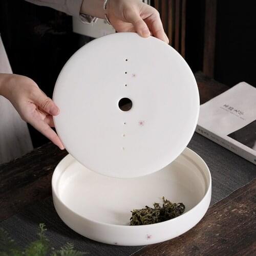 Water Storage Tea Tray Round Simple Chinese Style Serving Plate Tea Tray Table Accessories Bandeja Comida Tea Set Tools DI50CP