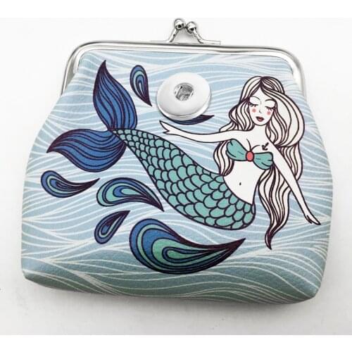 Mermaid Unicorn OWL Elephant PU Leather 18mm Snap Button jewelry Coin Purses Small-Wallets Money-Bags girls gift QB511