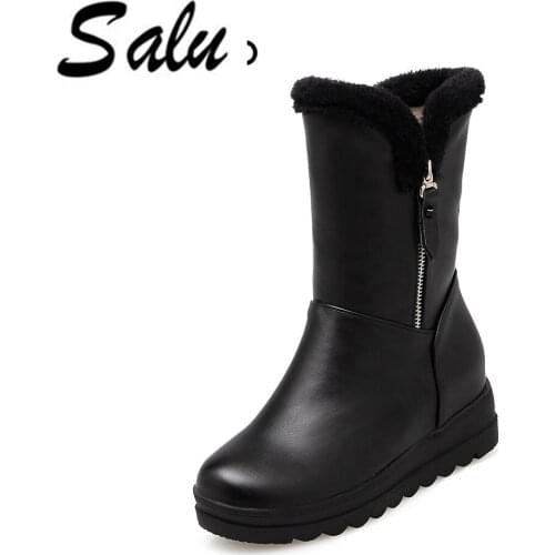 Salu 2020 Hot sale snow boots fashion women shoes keep warm mid calf boots fringe winter boots platform fashion