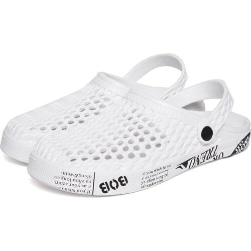 Black White Solid Color Summer Men Casual Sandals Hollow Out Breathable Aqua Shoes Upstream Pool Beach Water Shoes Slippers