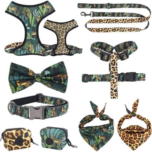 Tropical dog harness, matching dog collar ,vest,poo bag and bandana for pet gift