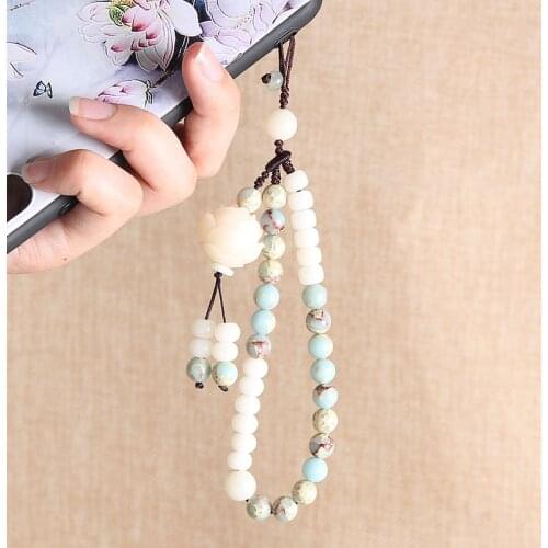 Lanyard Natural Stone Beads Wrist Strap Lanyards for Women ID Card Mobile Phone Straps Strap Wrist Rope Phone Hang Rope