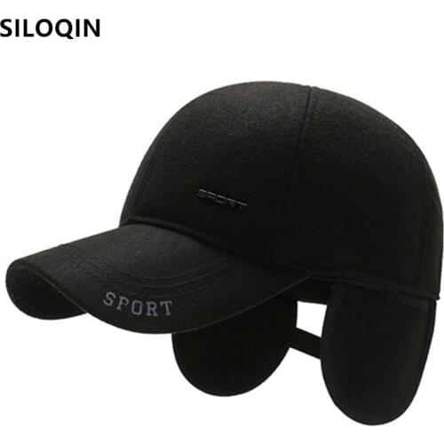 SILOQIN Mens Winter Warm Baseball Caps Thick Earmuffs Hats For Men Adjustable Size Brand Letter Sports Cap New Dad Snapback Cap