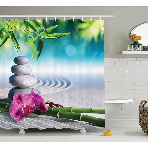 Spa Decor Sand Orchid and Massage Stones in Zen Garden Sunny Day Meditation Picture Print Wall Decoration Hanging Curtains