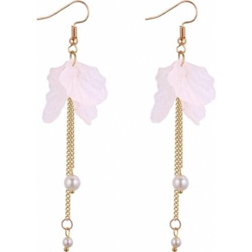 TONGKWOK Bohemia Exaggeration Dangle Earrings For Women Silk Thread Tassel Pearl Long Chandelier Earrings #131039