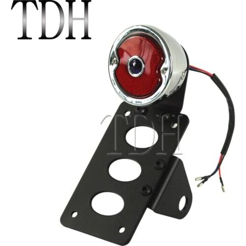 Motorcycle Versatile Chrome Red Lens LED Taillight Brake Stop License Plate Lamp Horizontal Or Vertical Mount For Harley 3/4"