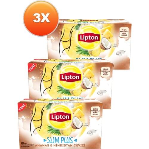 WONDERFUL Luxury Lipton Slim Plus Pineapple and Coconut Glass Tea Bag 20 x 1.7 Gr. Triple Set FREE SHIPPING
