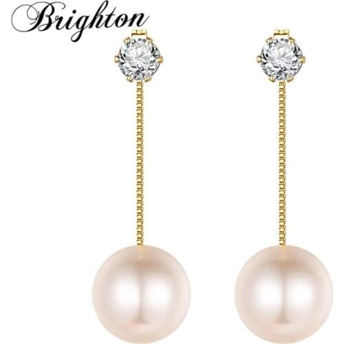 Brighton Korean Wind Long Tassel Ball Simulated Pearl Drop Earrings For Woman Girl Weeding Zircon Alloy Jewelry Wholesale