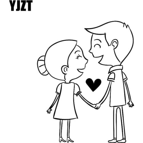 YJZT 12CM*15CM Car Sticker Kiss Love Couple Heart Cartoon Vinyl Decal Black/Silver C3-0229