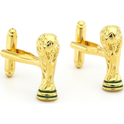 Mens Football Cup Cuff Links Copper Material Golden Color
