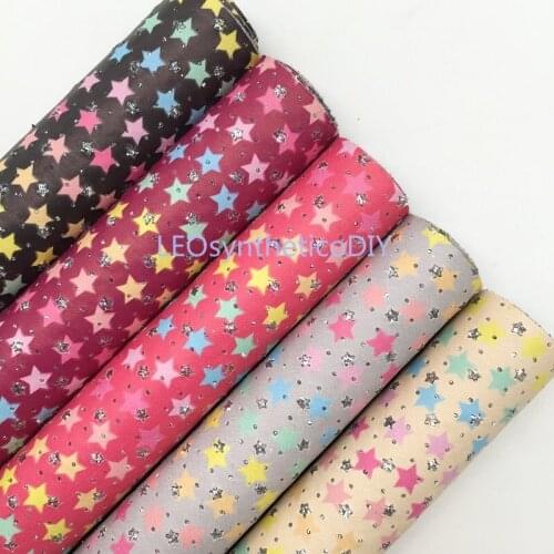 1PC 21X29CM Stars Printed Faux leather, Embossed Glitter Stars Synthetic Leather Sheets For Making Bows LEOsyntheticoDIY T311B