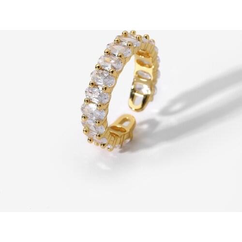 18k Gold Plated Cooper Full Shiny Zircon Rings For Women Unique Adjustable Open Design CZ Finger Rings Jewelry